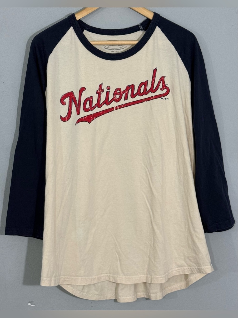 Majestic Threads Washington Nationals MLB 2X Raglan 3/4 Sleeve Baseball Shirt